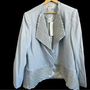 Donnavinci Powder Blue Rhinestone Beaded Church Blazer Jacket NWT Sz 20